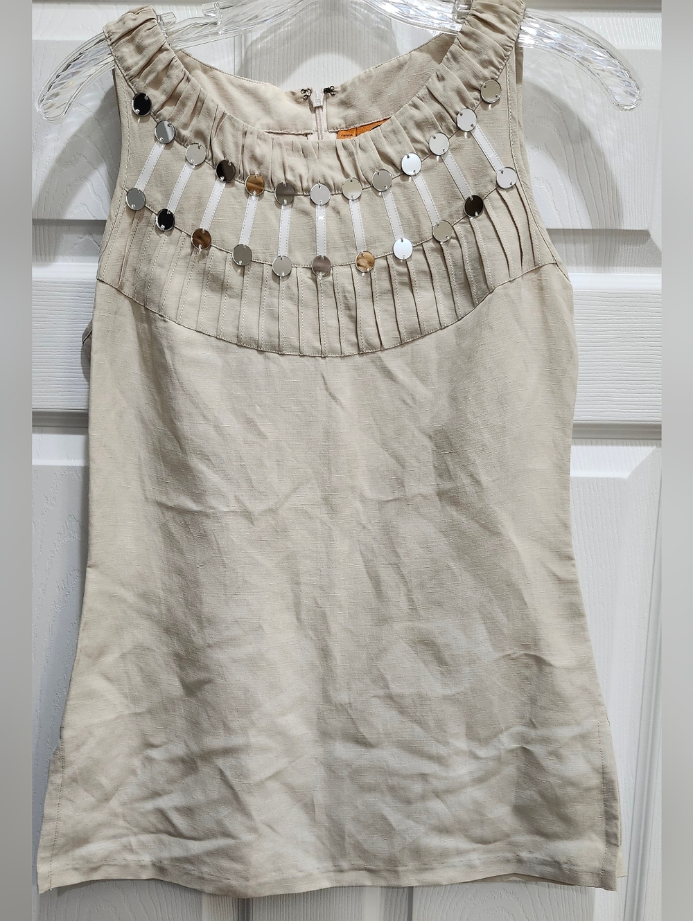 Tory Burch Silk Linen Sleeveless Tunic Top Embellished Size 4 Back Zipper